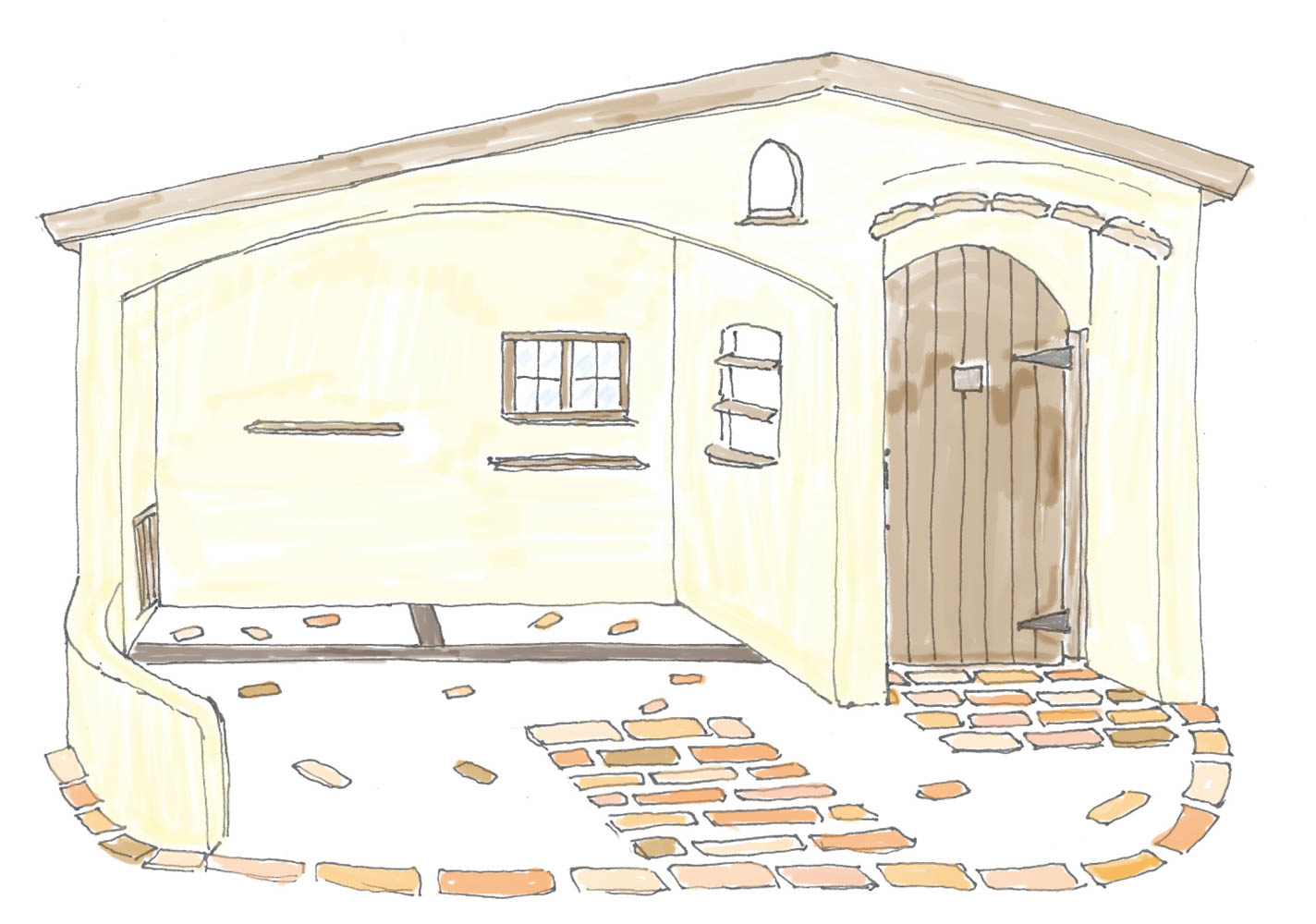 フィトライフのイタリア製漆喰塗りの庭小屋のご提案用のスケッチ